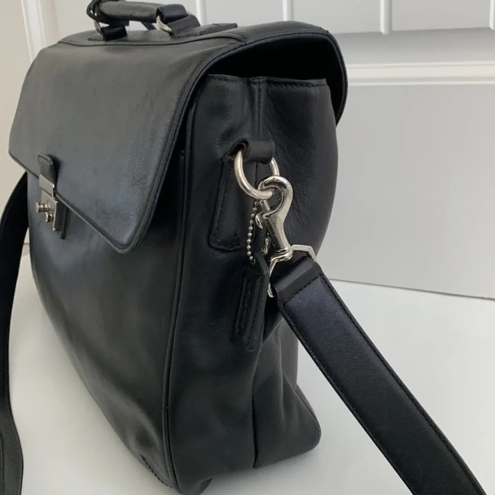 Coach Laptop Messenger Crossbody Briefcase‎ Black Leather Lock Business Bag 5307